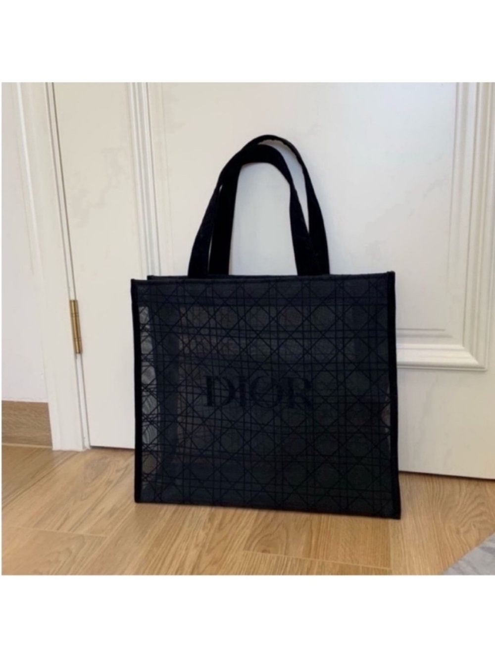 DIOR Black mesh Tote bag purse pattern velvet large cannage shopper LOGO - Picture 4 of 6